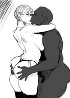1boy ass ass_grab bald black_beat blush breasts earrings groping high_resolution huge_breasts jewelry kiss large_breasts male nude penis short_hair sweat thighhighs thong topless work_in_progress // 1288x1802 // 206.7KB