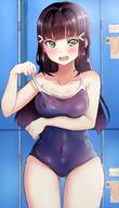 1girl adjusting_clothes adjusting_swimsuit aqua_eyes archway_of_venus bangs black_hair blue_swimsuit blurry blurry_background blush breast_hold breasts clavicle clenched_hands covered_navel cowboy_shot female hair_ornament hairclip high_resolution kurosawa_dia locker long_hair looking_at_viewer love_live!_(series) love_live!_school_idol_project love_live!_sunshine!! mia_(fai1510) one-piece_swimsuit open_mouth solo sukumizu swimsuit tears thigh_gap // 880x1533 // 184.5KB