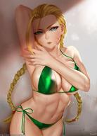 1girls abs big_breasts bikini breasts cammy_white cleavage easonx female female_only large_breasts looking_at_viewer solo street_fighter sweat // 1080x1499 // 156.5KB