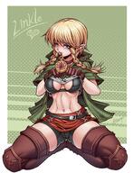 2018 blonde_hair blue_eyes breasts cameltoe clothes_lift clothing clothing_lift compass female hair high_resolution humanoid hylian hyrule_warriors inviting karosu-maker kneeling linkle looking_at_viewer navel nintendo shirt shirt_lift simple_background smile solo the_legend_of_zelda topwear useless_tags // 1228x1600 // 334.9KB