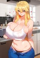 1girls ai_generated artoria_pendragon bare_arms bare_shoulders big_breasts blonde_hair blush clothed clothing color fate_(series) female female_focus female_only floox green_hair hi_res jeans kitchen large_breasts light-skinned_female light_skin long_hair looking_at_viewer looking_pleasured no_bra panties pleasure_face solo solo_female tagme thick_thighs wet wet_shirt // 1422x2062 // 278.4KB