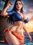 1girl abs ai-created barely_clothed black_hair blue_eyes breasts cleavage clothing darkblazeai female female_only female_solo high_resolution large_breasts light-skinned_female light_skin muscle navel nico_robin nopan one_piece slender_waist solo thick_thighs thighs very_high_resolution waist wide_hips // 1828x2448 // 375.0KB